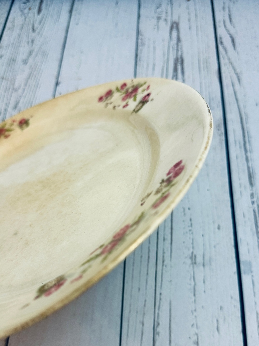 Antique The Wellsville China Company Floral Ceramic Serving Platter in Cream - Picture 7 of 7